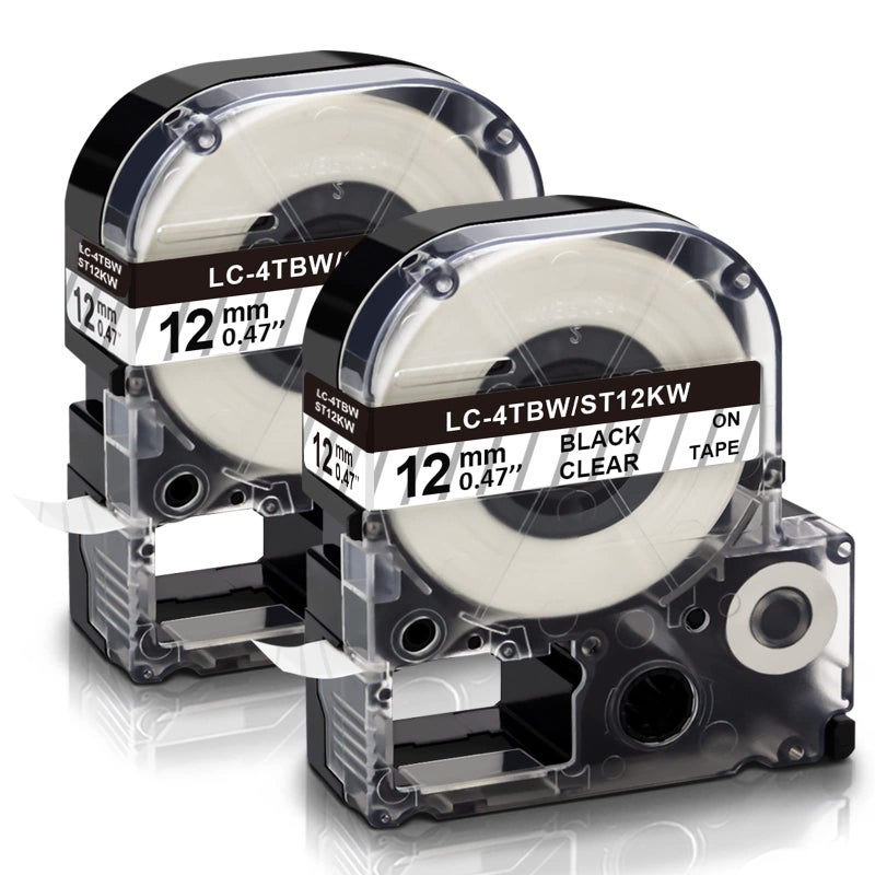 Absonic 2-Pack Compatible Label Tape Replacement for LK-4TBN ST12KW LC-4TBN9 LabelWorks 12mm Black on Clear LK Tape for LW-300 LW-400 LW-500 LW-600P LW-700 LW-K200PX Label Maker, 1/2'' x 26.2' - Image 1